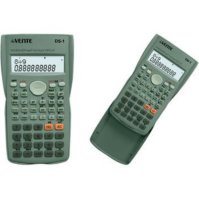 Калькулятор инженерный deVENTE DS-1G 10+2-разрядный, 240 функций, двустрочный полноразмерный дисплей с функцией многократного перерасчета выражений, вычисление в памяти с 9-ю переменными, действия с дробями, 85х155х25мм, оливковый, в картонной коробке, 4031416