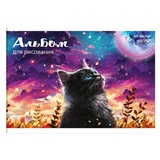 Альбом для рисования 40л. А4 на склейке "Кот и луна", блок 100 г/кв.м, обложка полноцветная печать сплошной УФ-лак, 69886