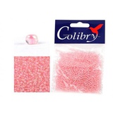 Стеклянный бисер Colibry 20г прозрачный с цветным стержнем и бензиновым блеском (светло-розовый) (55)