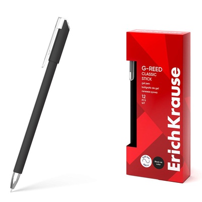 Ручка гелевая 0,38мм черная ErichKrause G-Reed Stick Classic, с металлическим наконечником, игольчатый стержень, матовый непрозрачн. круг. [ЕК61298]