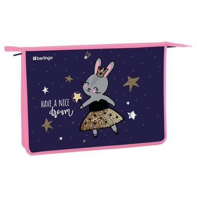 Папка для тетрадей 1 отделение, А4 (340*245*40мм) Berlingo "Bunny dream", пластик, на молнии [PPA42051]