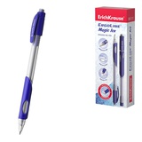 Ручка стираемая гелевая 0,5мм, ErichKrause® Magic Ice Stick&Grip, синяя, круглый корпус  с треугольной эргономичной грип-зоной с выемками для пальцев, с ластиком на колпачке, ЕК48010/47981
