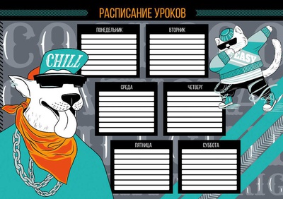 Расписание уроков А4 (210х297)  "Хип-Хоп пати", выборочный Уф-лак, [63552/К]