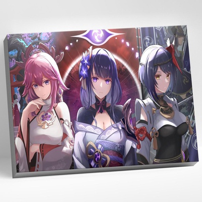 Картина по номерам (на холсте) 30х40см Геншин. Яэ Мико, Райдэн, Сара, CHR0222 (сложность **)