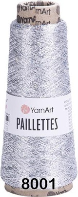 Пряжа YarnArt PAILLETTES  50г/800м (75% металлизированный полиэстер, 25% пайетки), серебристый 8001