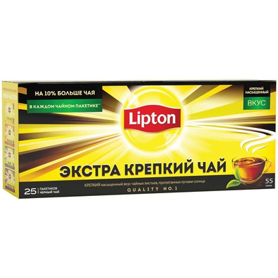 Чай Lipton "Экстра крепкий", черный, 25 пакетиков по 2,2г,  [263420]