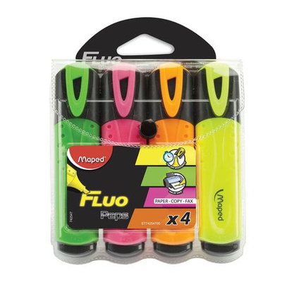 Набор текстмаркеров 4 шт., MAPED "Fluo Pep's Classic", 1-5мм, чехол с европодвесом 742547