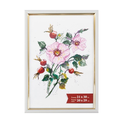 Рамка пластик 21*30см, профиль классический, ширина 1см , белая, вставка: акриловое стекло, твердый задник из ДВП с ножкой ПРК-18