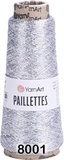 Пряжа YarnArt PAILLETTES  50г/800м (75% металлизированный полиэстер, 25% пайетки), серебристый 8001