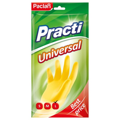 Перчатки хозяйственные резиновые, размер L (большой) PACLAN "Practi. Universal", с х/б напылением, желтые, пакет с европодвесом 