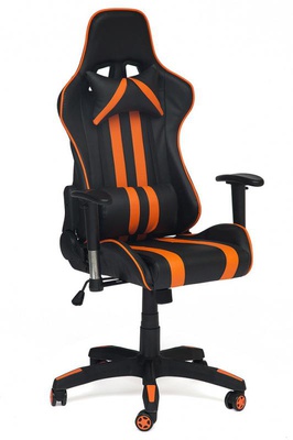 Кресло геймерское ICAR с подголовником (кож/зам , черный/оранжевый) ( до 120кг )