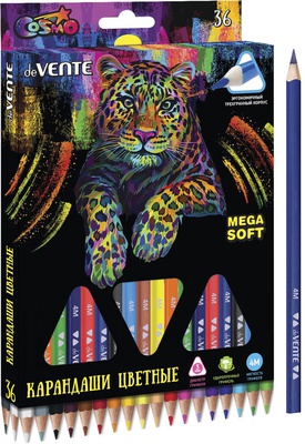 Карандаши 36 цв. deVENTE. Trio Mega Soft, 4М, диаметр грифеля 3 мм, трехгранные, в картонной коробке 5025915