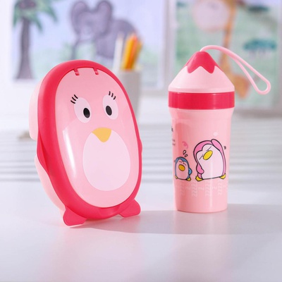 Набор ланч-бокс + бутылочка (пластик) 350 мл, Пингви, бутыль 20×18×8 см, цвет микс, 5505809