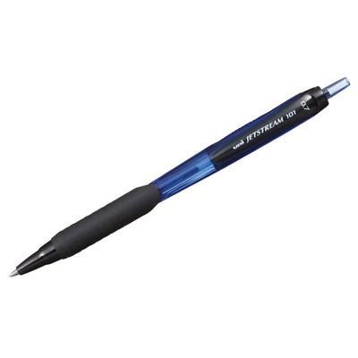 Ручка шариковая автоматическая 0,7мм синяя Uni "Jetstream SXN-101-07", грип, корпус прорезиненный пластик, черный [68417]