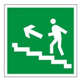 Знак эвакуационный «Направление к эвакуационному выходу по лестнице НАЛЕВО вверх», квадрат,  [610021]